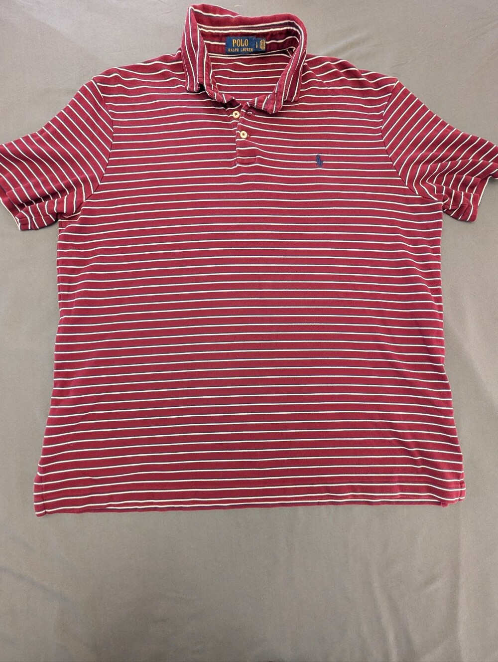 Polo Ralph Lauren Polo Shirt Mens L Striped Red White Cotton Short Sleeve